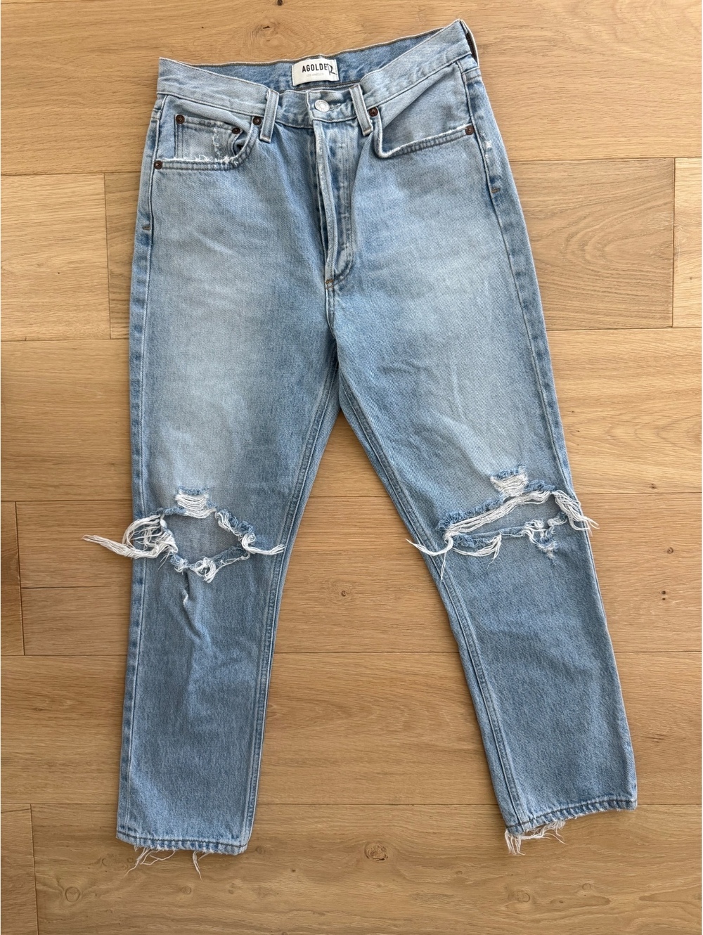 AGOLDE Riley High Rise Straight Crop Jeans Size 26 Distressed Light Wash